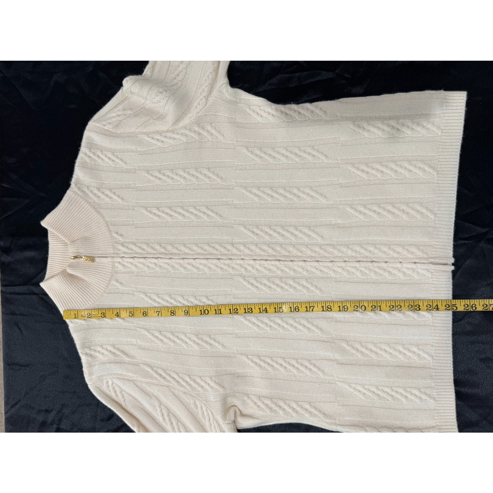 St. John Sport 100% Cashmere Sweater Cardigan Ivory Full Zip Cable Knit Sz XL - Picture 11 of 15